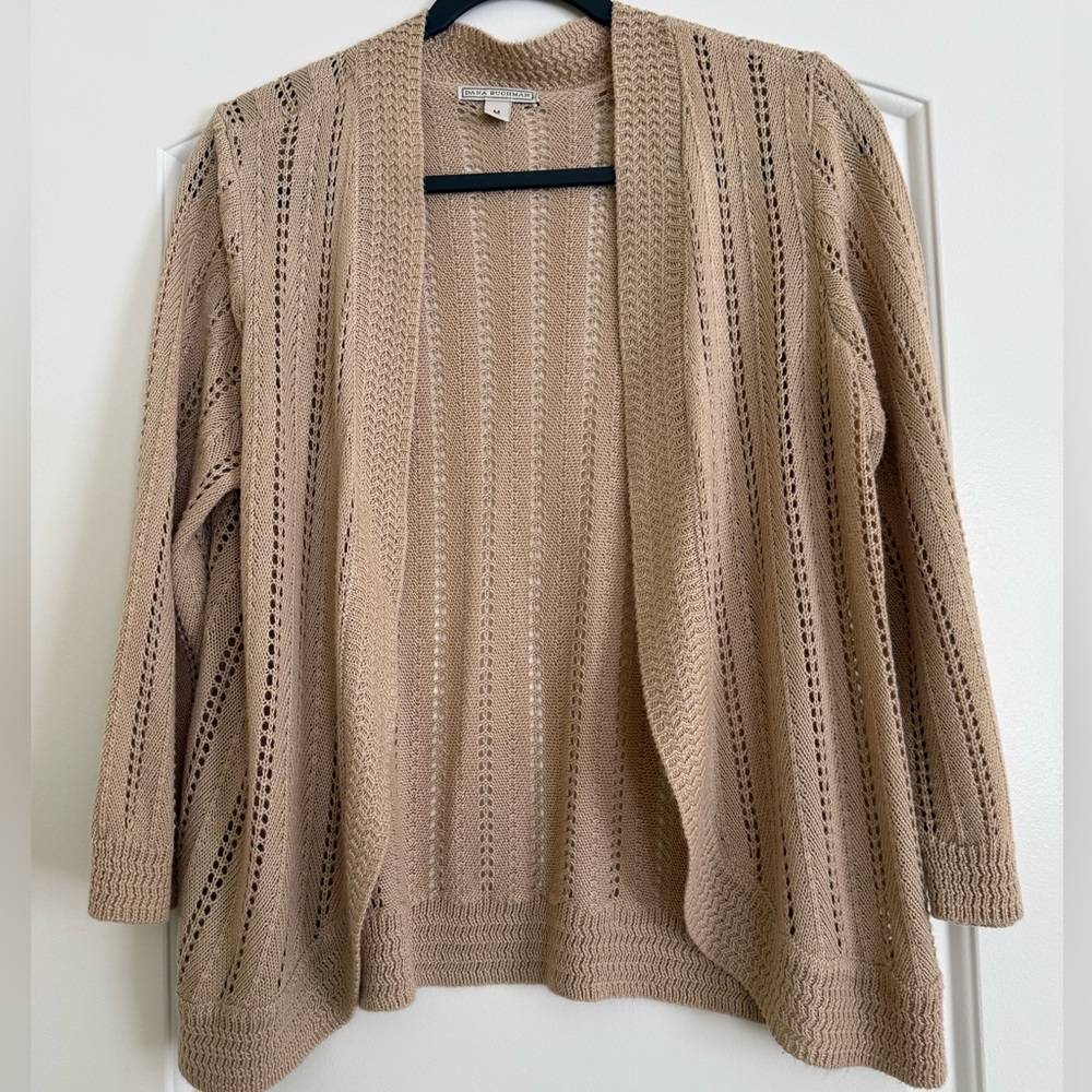 Dana Buchman Beige Open-Knit Cardigan